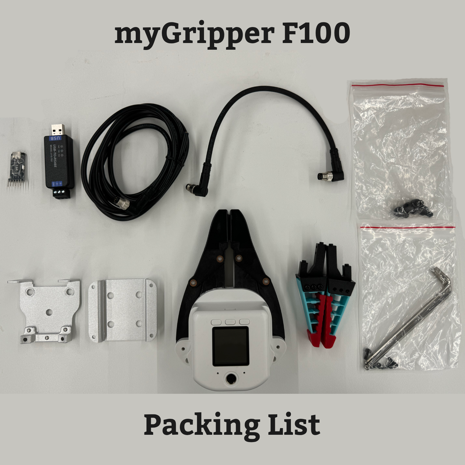 myGripper F100 Force-Controlled Gripper for Cobot 320/Pro 630/Mercury Series, 2-in-1 Design with Bonus Flexible Fingertips (Replaceable)
